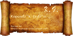 Kopcsák Irén névjegykártya